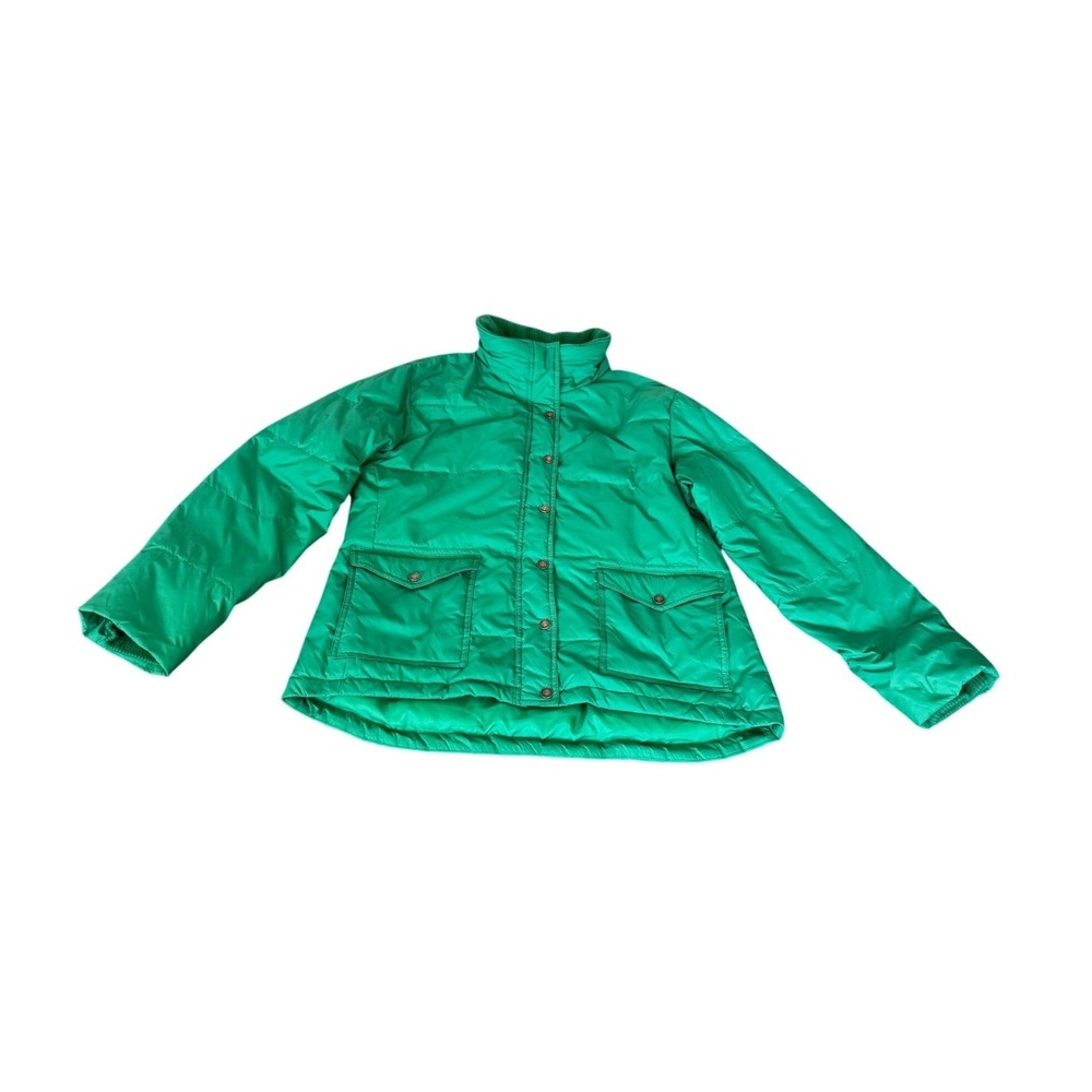Tommy Hilfiger Green Quilted Puffer Jacket Snap Pockets Women SZ L